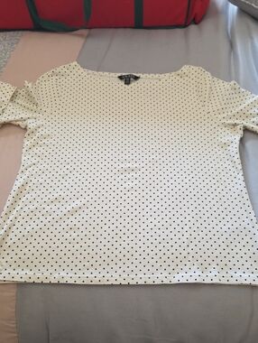 LAUREN Ralph Lauren Cream Short Sleeve Polka Dot Top
